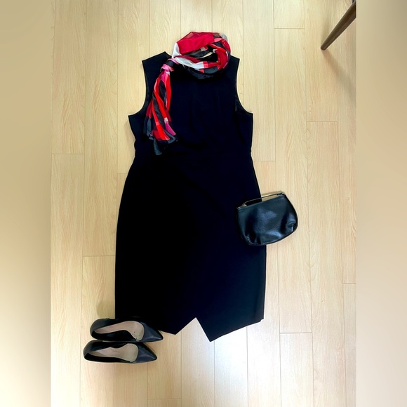 J. Crew Black Sheath Dress with Draping Details Size 16 - Picture 1 of 8